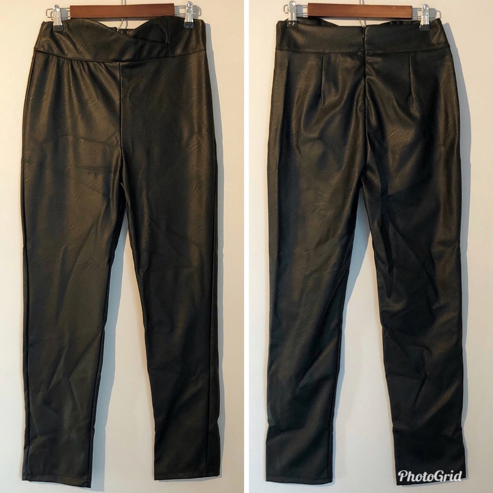 Boohoo Black Leather Look Hi Waist Skinny Pant, size 14
